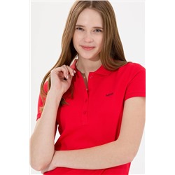 Kadın Kırmızı Basic Polo Yaka Tişört