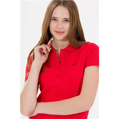 Kadın Kırmızı Basic Polo Yaka Tişört