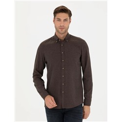 Kahverengi Slim Fit Uzun Kollu Gömlek