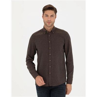 Kahverengi Slim Fit Uzun Kollu Gömlek
