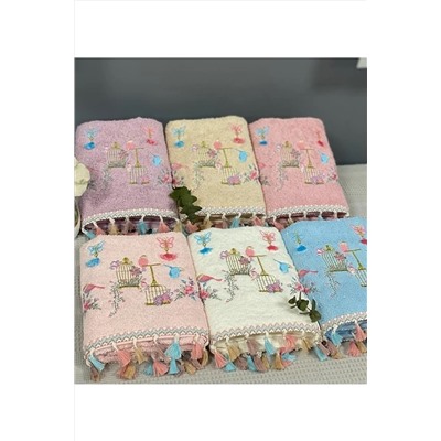 AYHANHOME Kuş Kafes Nakışlı Pamuklu Püsküllü 6'lı 30x50 Mutfak Havlu Seti KUŞ*KAFES*2