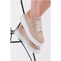 Tonny Black Kadın Krem Süet Eva Faylon Taban Bağcıklı Sneaker TBER110