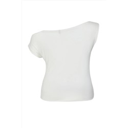 Ekru Çizgili Premium Yumuşak Kumaşlı Fitted Kayık/Madonna Yaka Esnek Örme Bluz TBBSS25AF00029