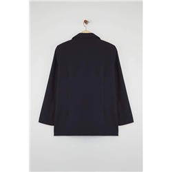 Lacivert Astarlı Kruvaze Kapama Dokuma Blazer Ceket TBBAW26AG00011