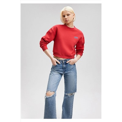 MaviLogo Baskılı Kırmızı Crop Sweatshirt 1611601-70936