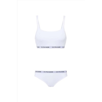 U.S. Polo Assn. Kadın Modal Pamuklu İnce Askılı Beyaz 2'li Sporcu Büstiyer Slip Takımı Q6U5O0K0K4A