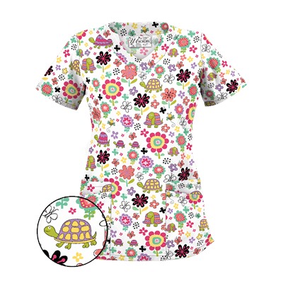 UA Slowpoke White Print Scrub Top