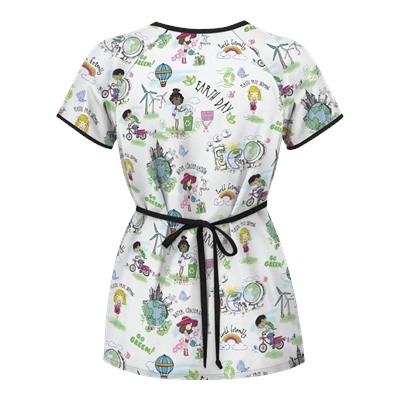 UA Earth Day White Mock Wrap Scrub Top