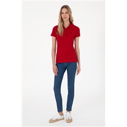 Kadın Kırmızı Basic Polo Yaka Tişört