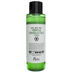 Ekel Miracle Centella Cica Toner AHA/BHA/PHA Очищающий тонер для лица с экстрактом центеллы азиатской 150мл