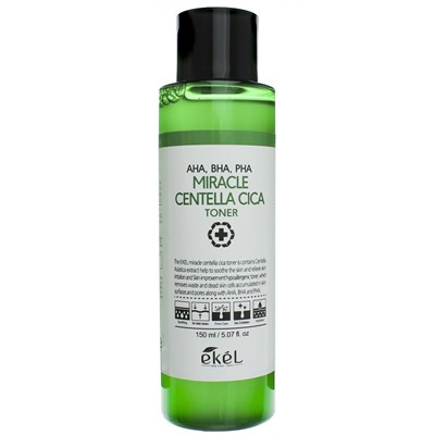Ekel Miracle Centella Cica Toner AHA/BHA/PHA Очищающий тонер для лица с экстрактом центеллы азиатской 150мл