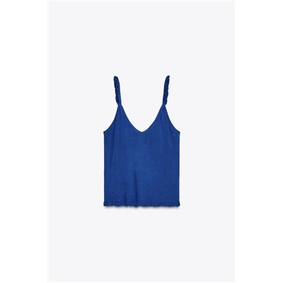 RUFFLED STRAPPY KNIT TOP