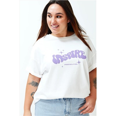 Ekru Unisex Oversize Rahat %100 Pamuklu Couple Örme T-Shirt TBBSS24BF00033