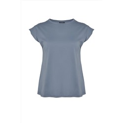 Mavi Bisiklet Yaka Kol Detaylı %100 Pamuk Örme T-Shirt TBBSS22BF0023