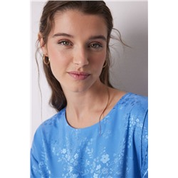 Vestido caftán satén jacquard azul