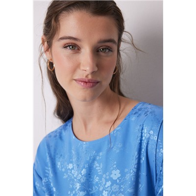 Vestido caftán satén jacquard azul