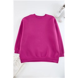 Fuşya Kalın İçi Polarlı Yırtmaçlı Oversize/Bol Kesim Örme Büyük Beden Sweatshirt TBBAW24AO00003