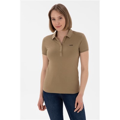 Kadın Haki Basic Polo Yaka Tişört