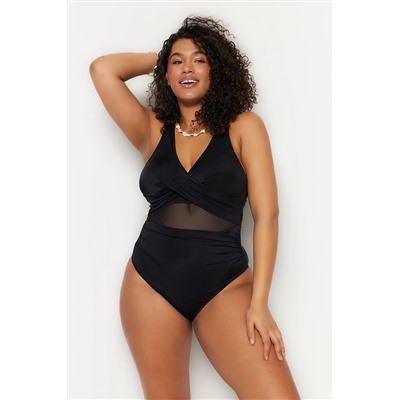Trendyol Curve Siyah Mesh Detaylı Mayo TBBSS23AM00037