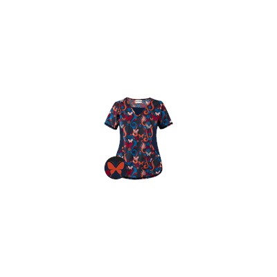 UA Flutter Flattery Navy Print Scrub Top