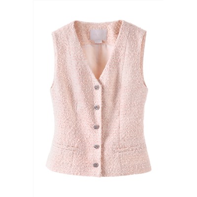 Chaleco de tweed Rosa empolvado y blanco