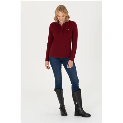 Kadın Bordo Basic Polo Yaka Sweatshirt
