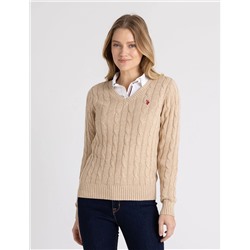 SOFT CABLE V-NECK SWEATER