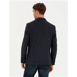 Lacivert Slim Fit Yün Karışımlı Ceket