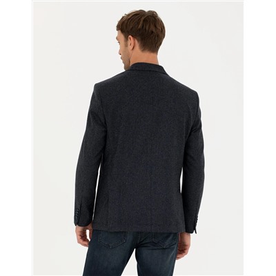 Lacivert Slim Fit Yün Karışımlı Ceket