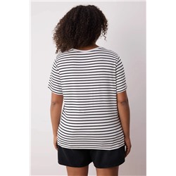 Siyah-Beyaz 3'lü Paket Büyük Beden T-shirt TBBSS25BF00071
