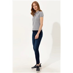 Kadın Gri Melanj Basic Polo Yaka Tişört