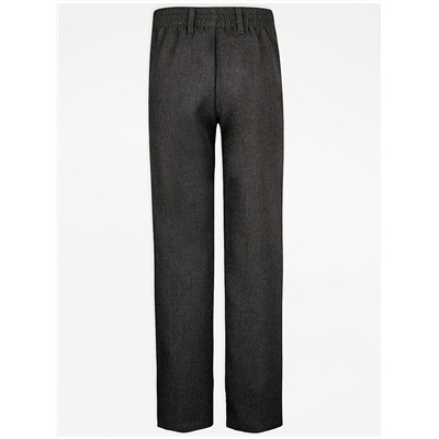 Boys Charcoal Long Length Half Elastic School Trousers 2 Pack