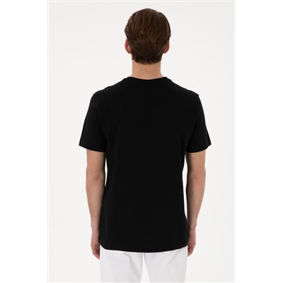 Erkek Regular Fit V Yaka Siyah Basic Tişört