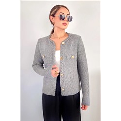 Ritnice Kadın Paris Açık Gri Saç Örgü Detay Triko Hırka / Ceket 1267
