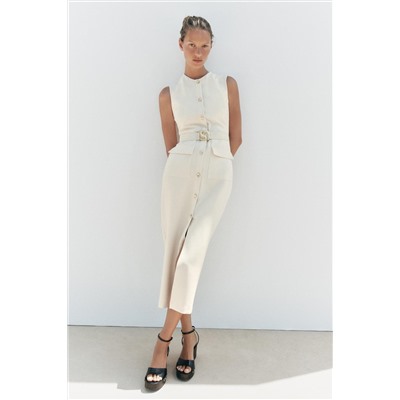 CREPE MIDI DRESS WITH BELT