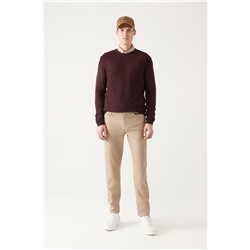Bordo Bisiklet Yaka Önü Dokulu Regular Fit Triko Kazak