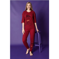 Sude HOMEWEAR Ercan Kadın Kırmızı Ayıcıklı Dirsek Boy Pijama Takımı K-7069