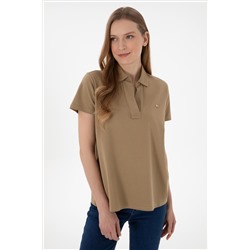 Kadın Haki Basic Polo Yaka Tişört