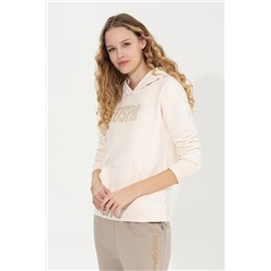 Kadın Ekru Kapüşonlu Basic Sweatshirt