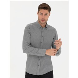Gri Slim Fit Uzun Kollu Gömlek