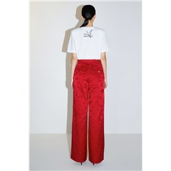 Pantalón palazzo de tiro alto de seda - Rojo