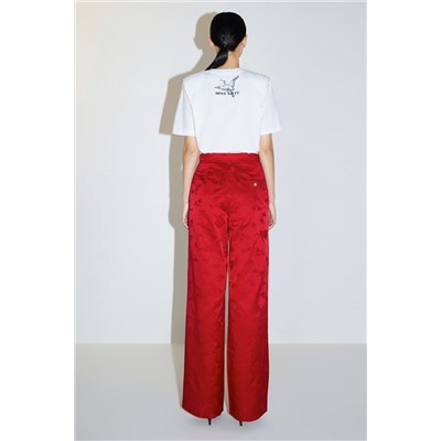 Pantalón palazzo de tiro alto de seda - Rojo