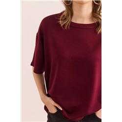 Olalook Kadın Bordo Bisiklet Yaka Oversize Yumuşak Dokulu Tişört TSH-19000865