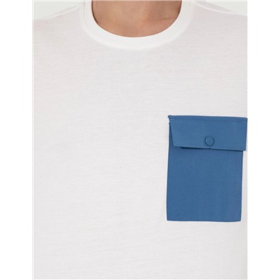 Ekru Slim Fit Baskılı Bisiklet Yaka Tişört