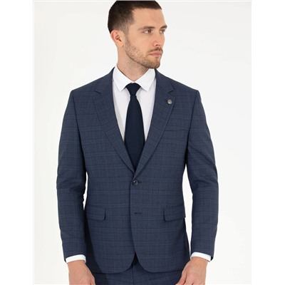 Ekose İndigo Slim Fit Takım Elbise