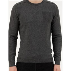Koyu Gri Slim Fit Bisiklet Yaka Triko Kazak