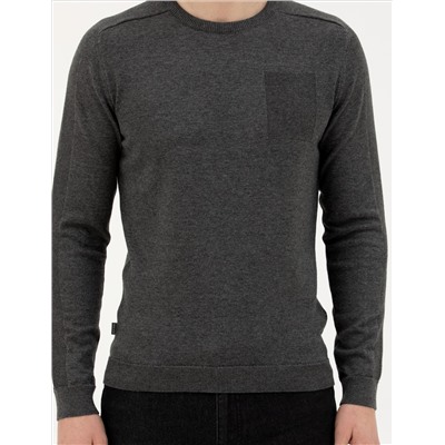 Koyu Gri Slim Fit Bisiklet Yaka Triko Kazak
