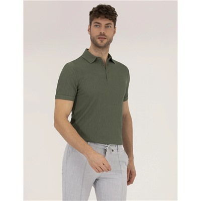 Haki Slim Fit Dokulu Polo Yaka Tişört