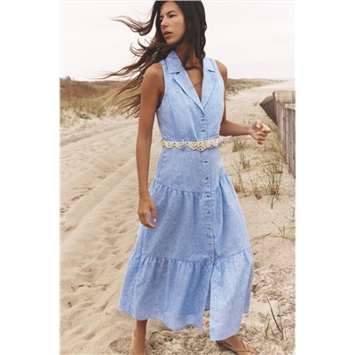 MIDI DRESS WITH BELT LINEN BLEND