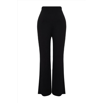 Siyah Yüksek Bel Flare İspanyol Paça Örme Büyük Beden Pantolon TBBSS22PL0416